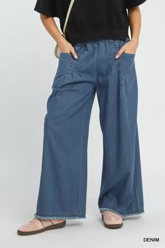 Umgee Stone Washed Wide Leg Pants - Bitsy Gypsy Boutique