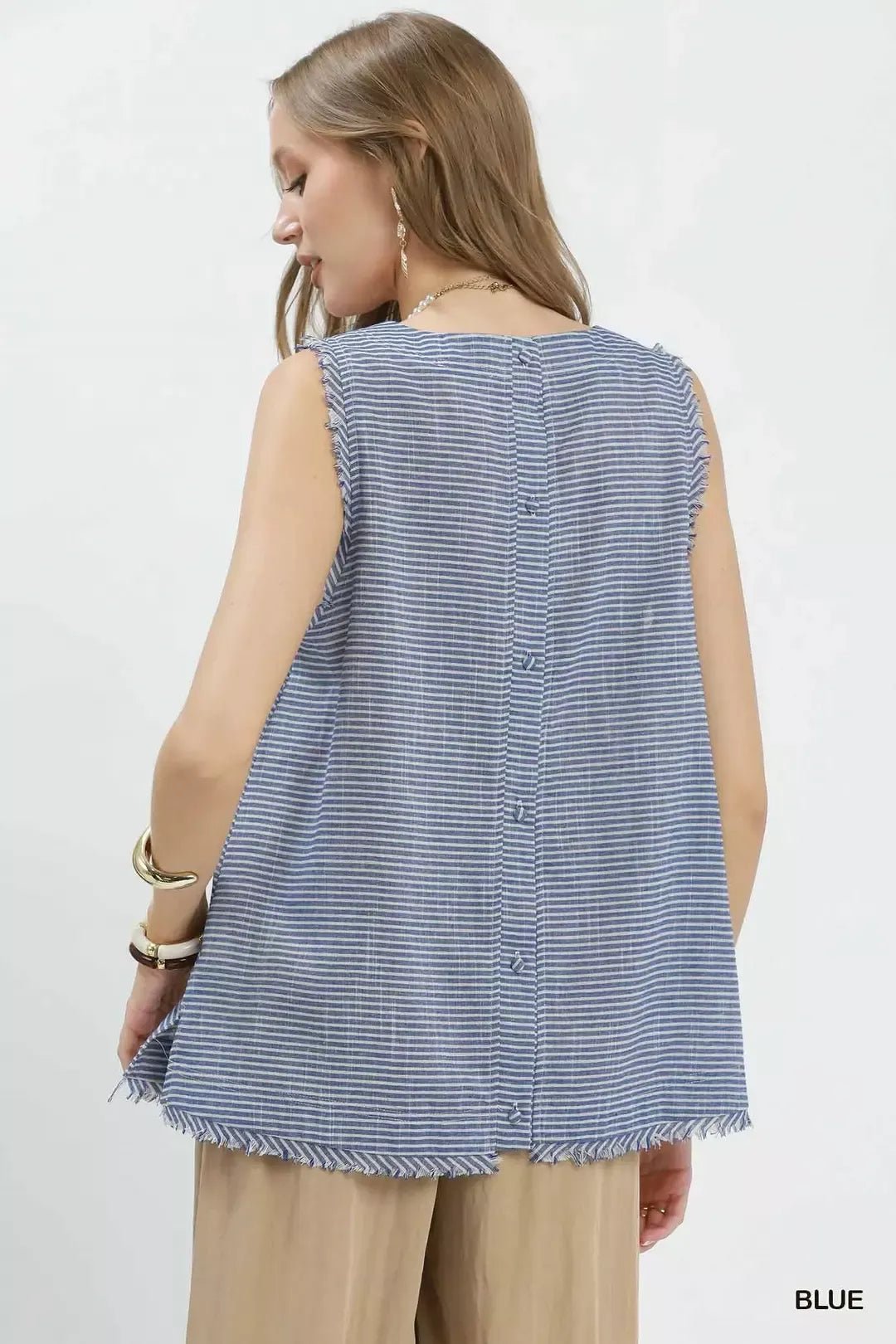 Umgee Stripe Fringe Trim Sleeveless Top - Bitsy Gypsy Boutique