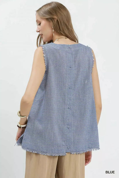 Umgee Stripe Fringe Trim Sleeveless Top - Bitsy Gypsy Boutique