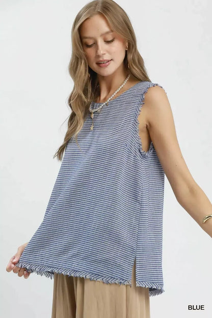 Umgee Stripe Fringe Trim Sleeveless Top - Bitsy Gypsy Boutique