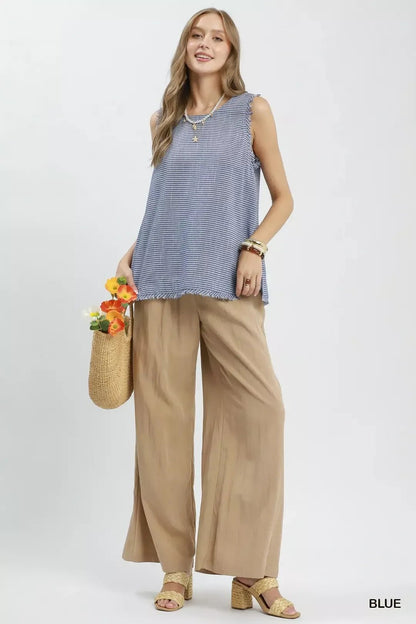 Umgee Stripe Fringe Trim Sleeveless Top - Bitsy Gypsy Boutique