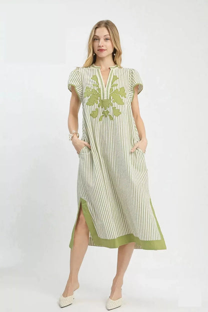 Umgee Stripe Midi Dress with Lace Trim - Bitsy Gypsy Boutique