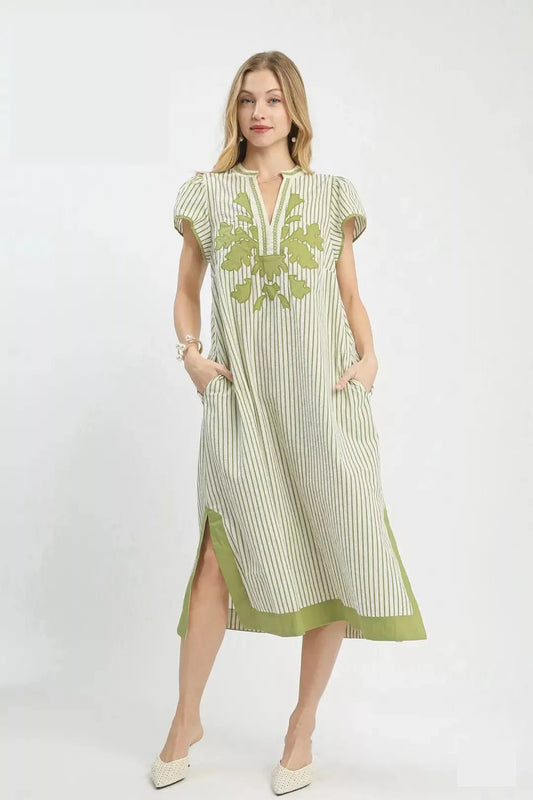 Umgee Stripe Midi Dress with Lace Trim - Bitsy Gypsy Boutique