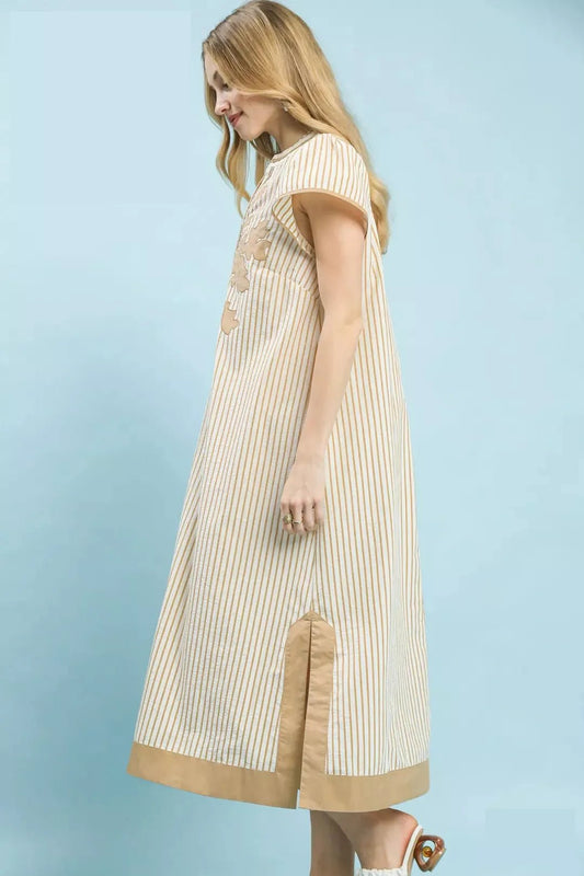 Umgee Stripe Midi Dress with Lace Trim - Bitsy Gypsy Boutique