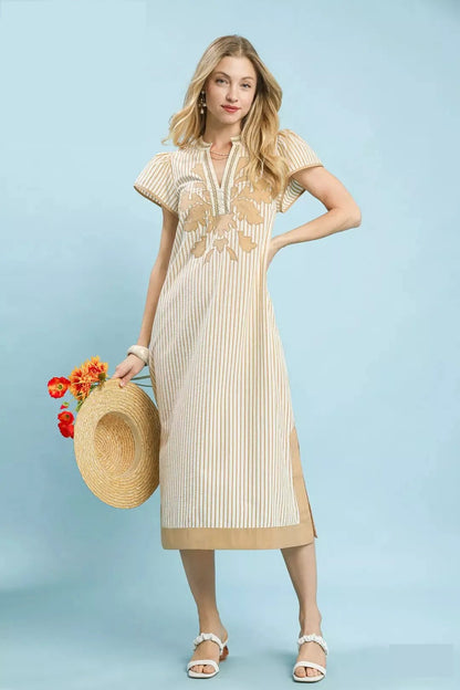 Umgee Stripe Midi Dress with Lace Trim - Bitsy Gypsy Boutique
