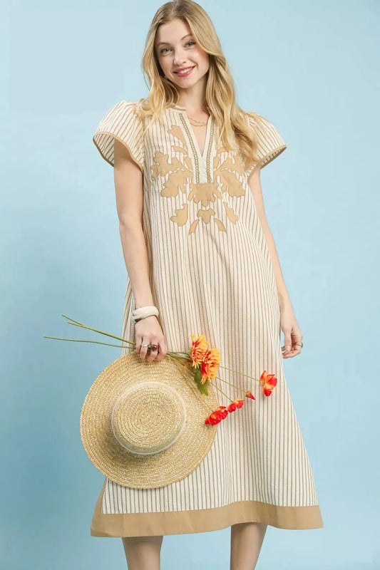 Umgee Stripe Midi Dress with Lace Trim - Bitsy Gypsy Boutique