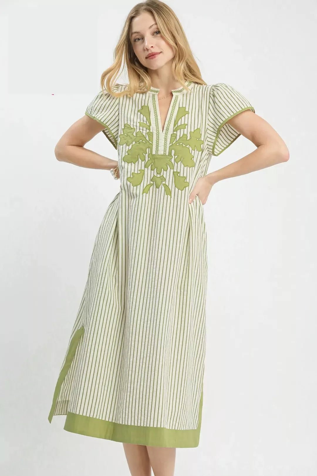 Umgee Stripe Midi Dress with Lace Trim - Bitsy Gypsy Boutique