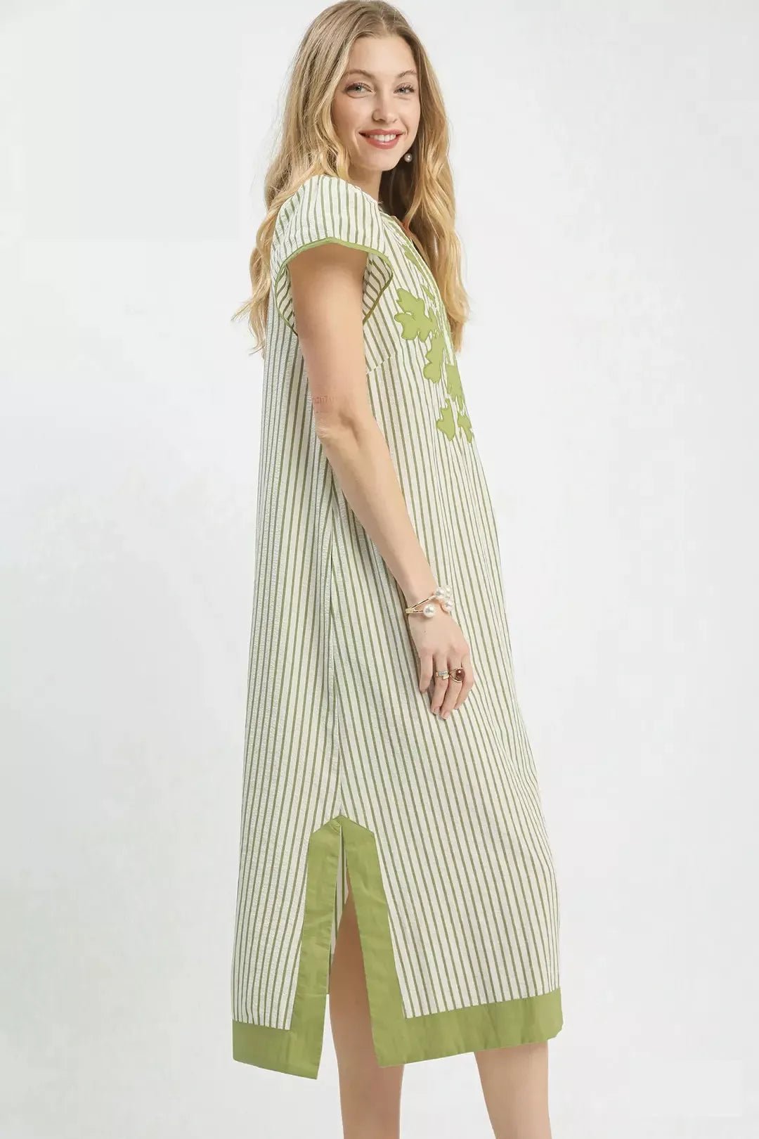 Umgee Stripe Midi Dress with Lace Trim - Bitsy Gypsy Boutique