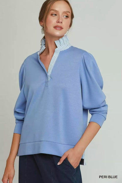 Umgee Stripe Ruffle Neck Long Sleeve Top - Bitsy Gypsy Boutique