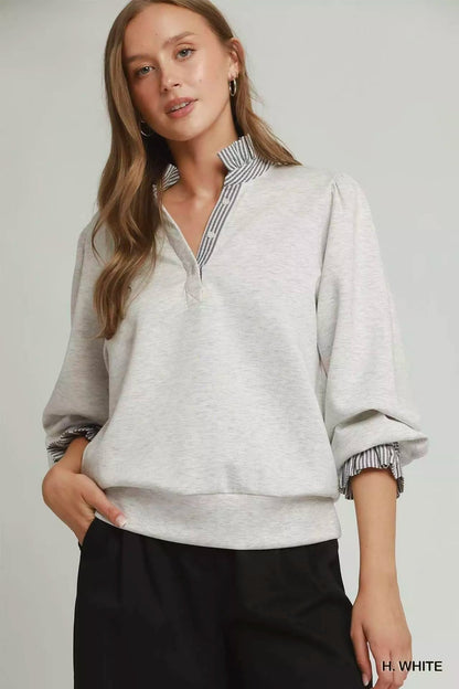 Umgee Stripe Ruffle Neck Long Sleeve Top - Bitsy Gypsy Boutique