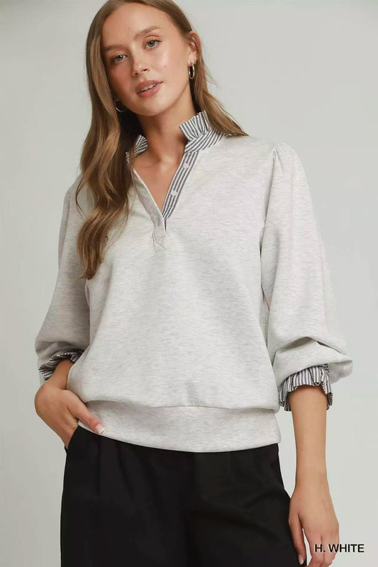 Umgee Stripe Ruffle Neck Long Sleeve Top - Bitsy Gypsy Boutique