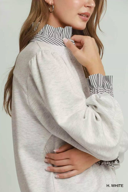Umgee Stripe Ruffle Neck Long Sleeve Top - Bitsy Gypsy Boutique