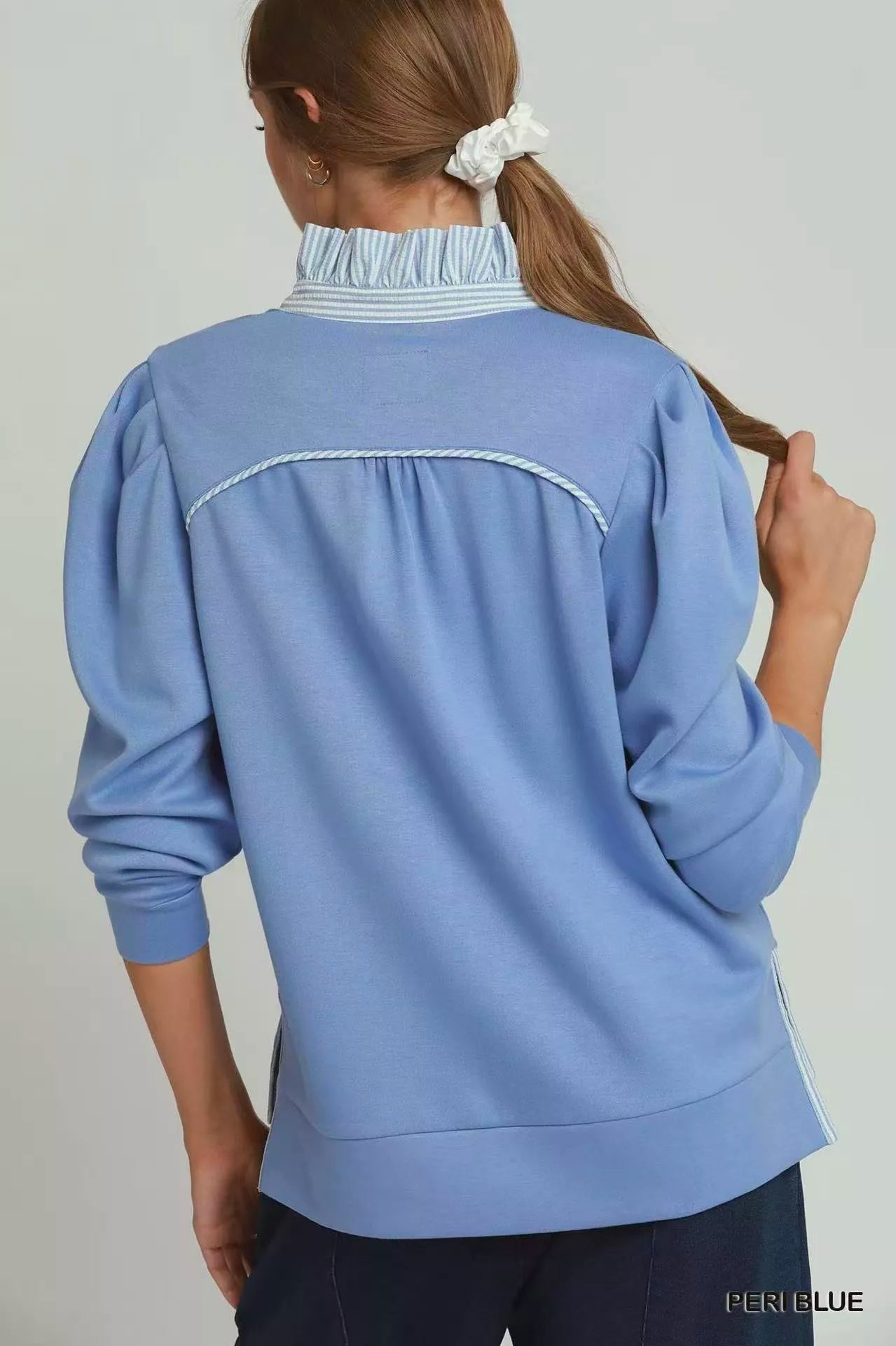 Umgee Stripe Ruffle Neck Long Sleeve Top - Bitsy Gypsy Boutique