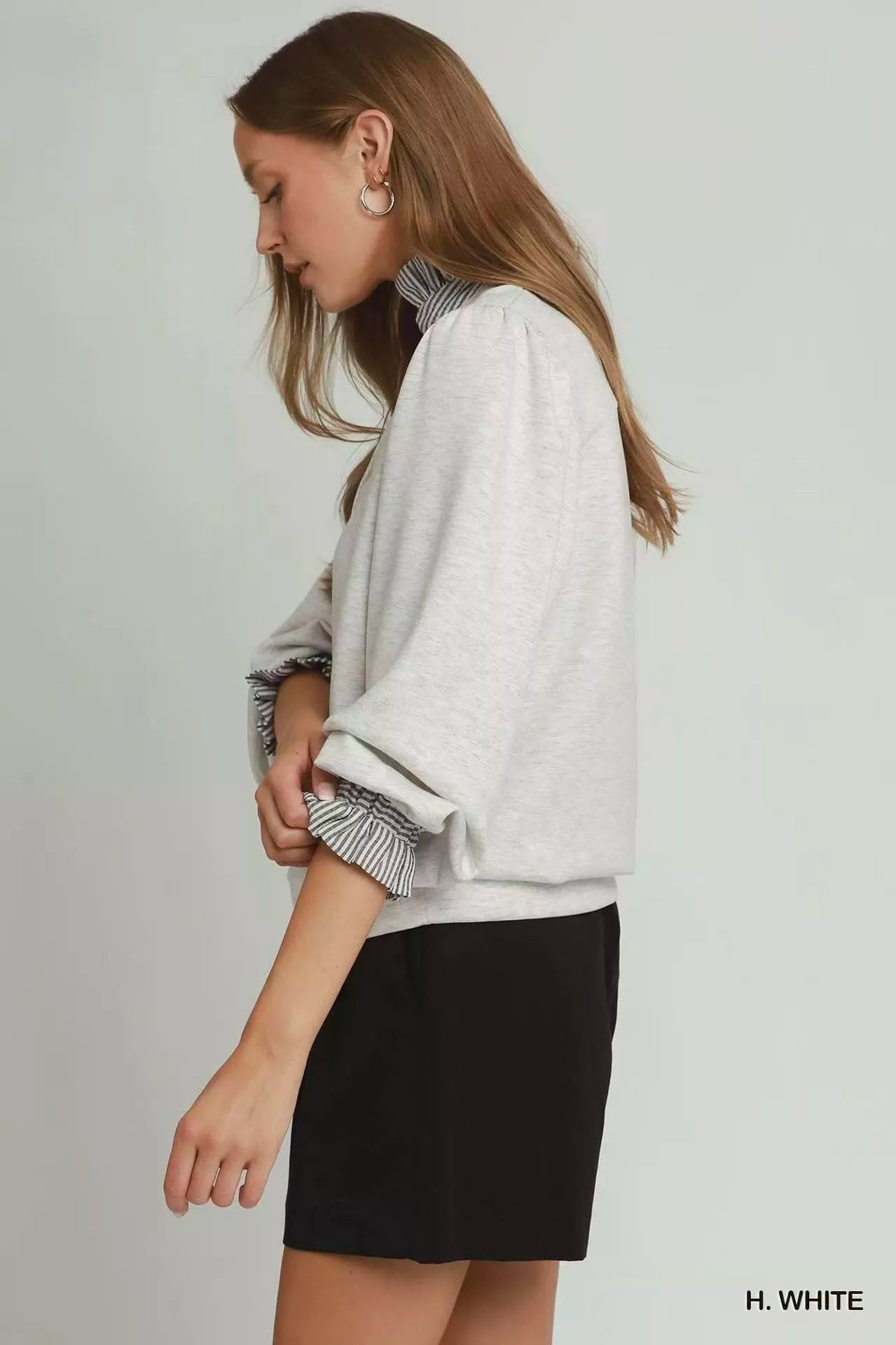 Umgee Stripe Ruffle Neck Long Sleeve Top - Bitsy Gypsy Boutique