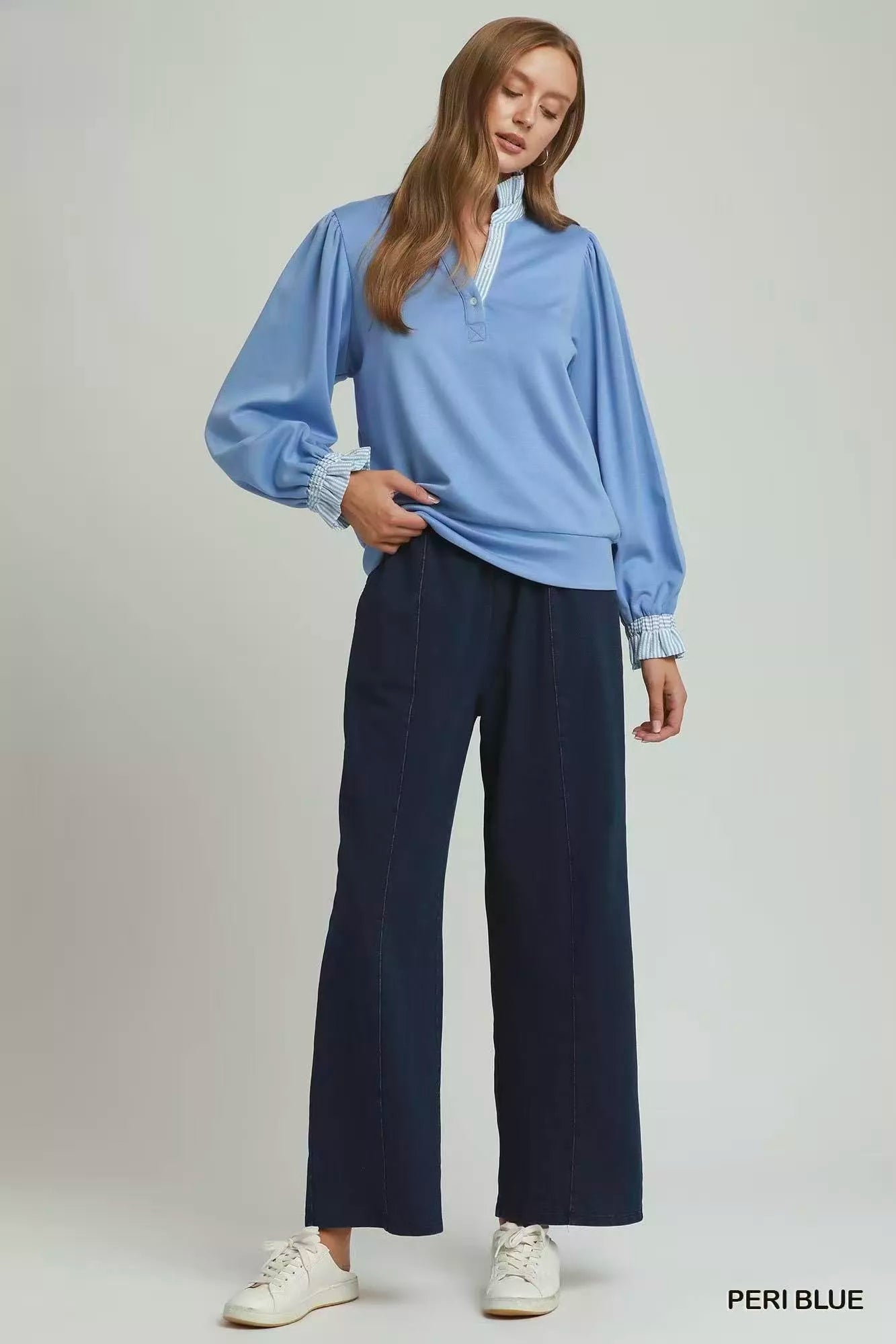 Umgee Stripe Ruffle Neck Long Sleeve Top - Bitsy Gypsy Boutique