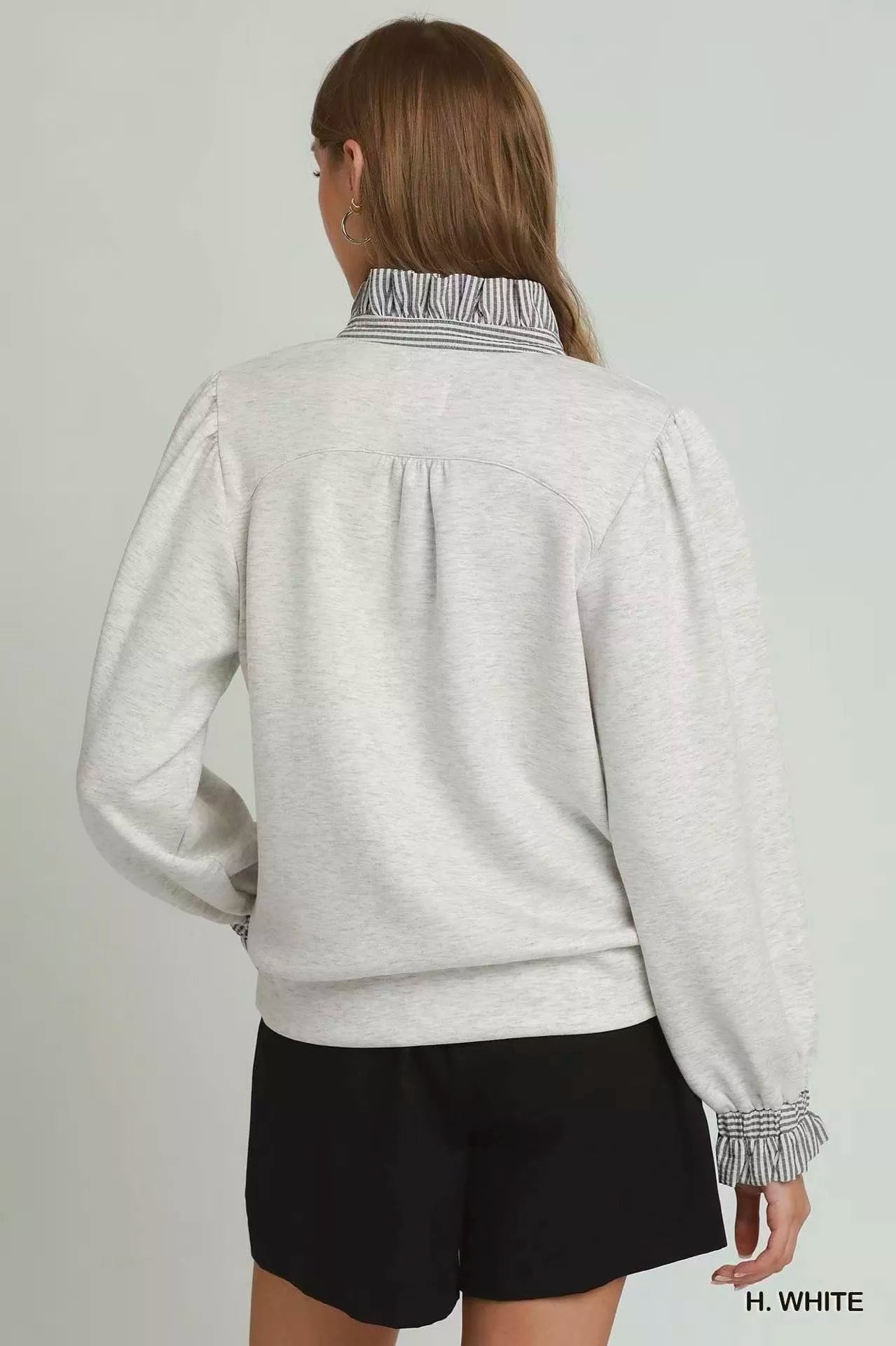 Umgee Stripe Ruffle Neck Long Sleeve Top - Bitsy Gypsy Boutique