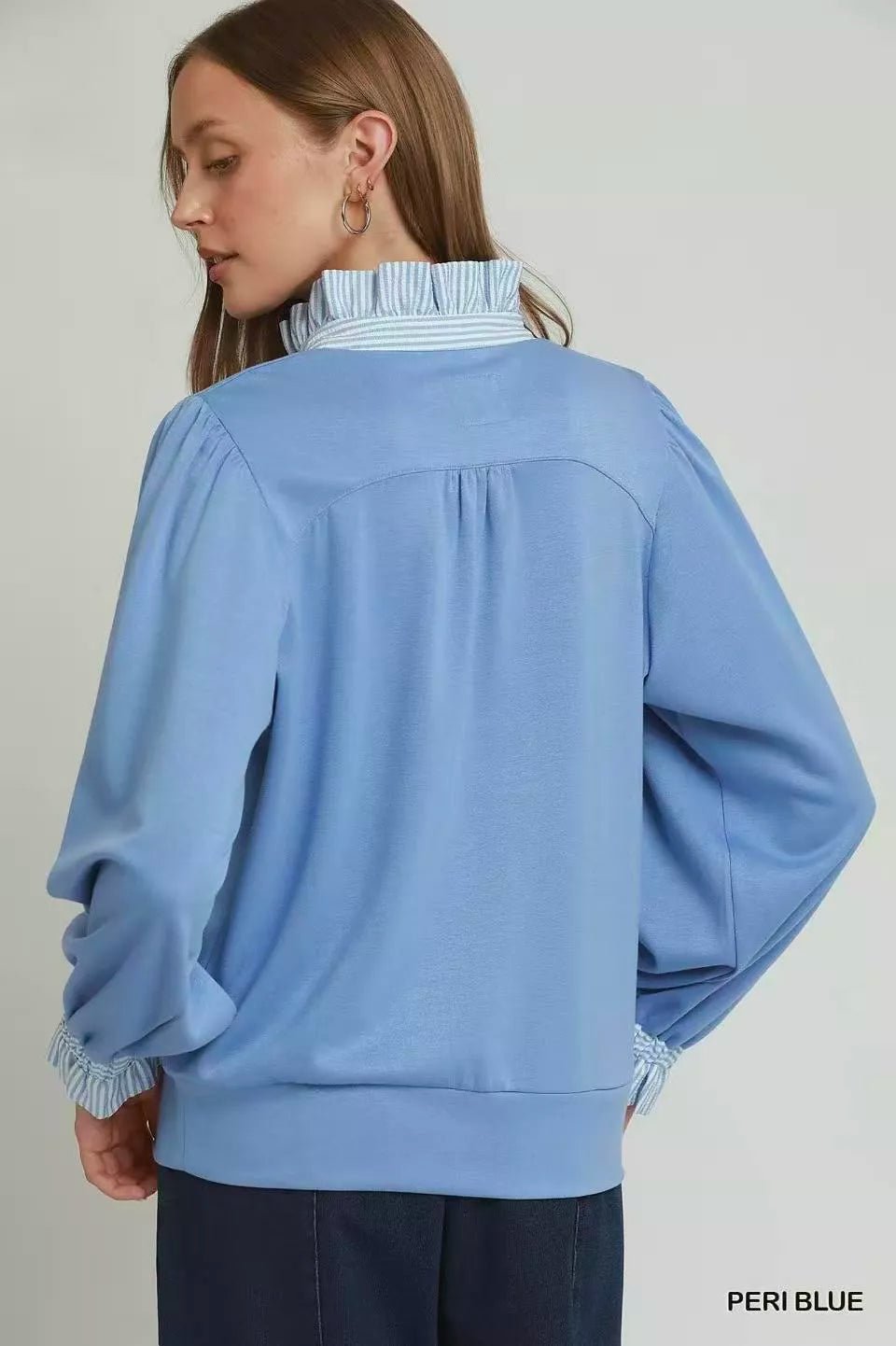 Umgee Stripe Ruffle Neck Long Sleeve Top - Bitsy Gypsy Boutique
