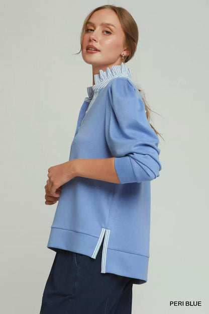 Umgee Stripe Ruffle Neck Long Sleeve Top - Bitsy Gypsy Boutique