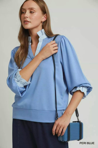 Umgee Stripe Ruffle Neck Long Sleeve Top - Bitsy Gypsy Boutique