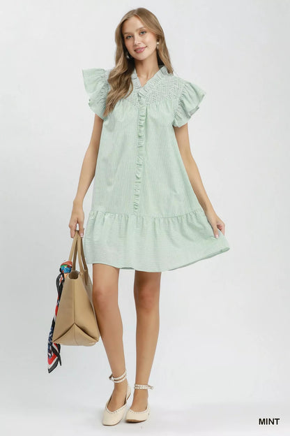 Umgee Stripe Smocked Yoke Ruffle Dress - Bitsy Gypsy Boutique