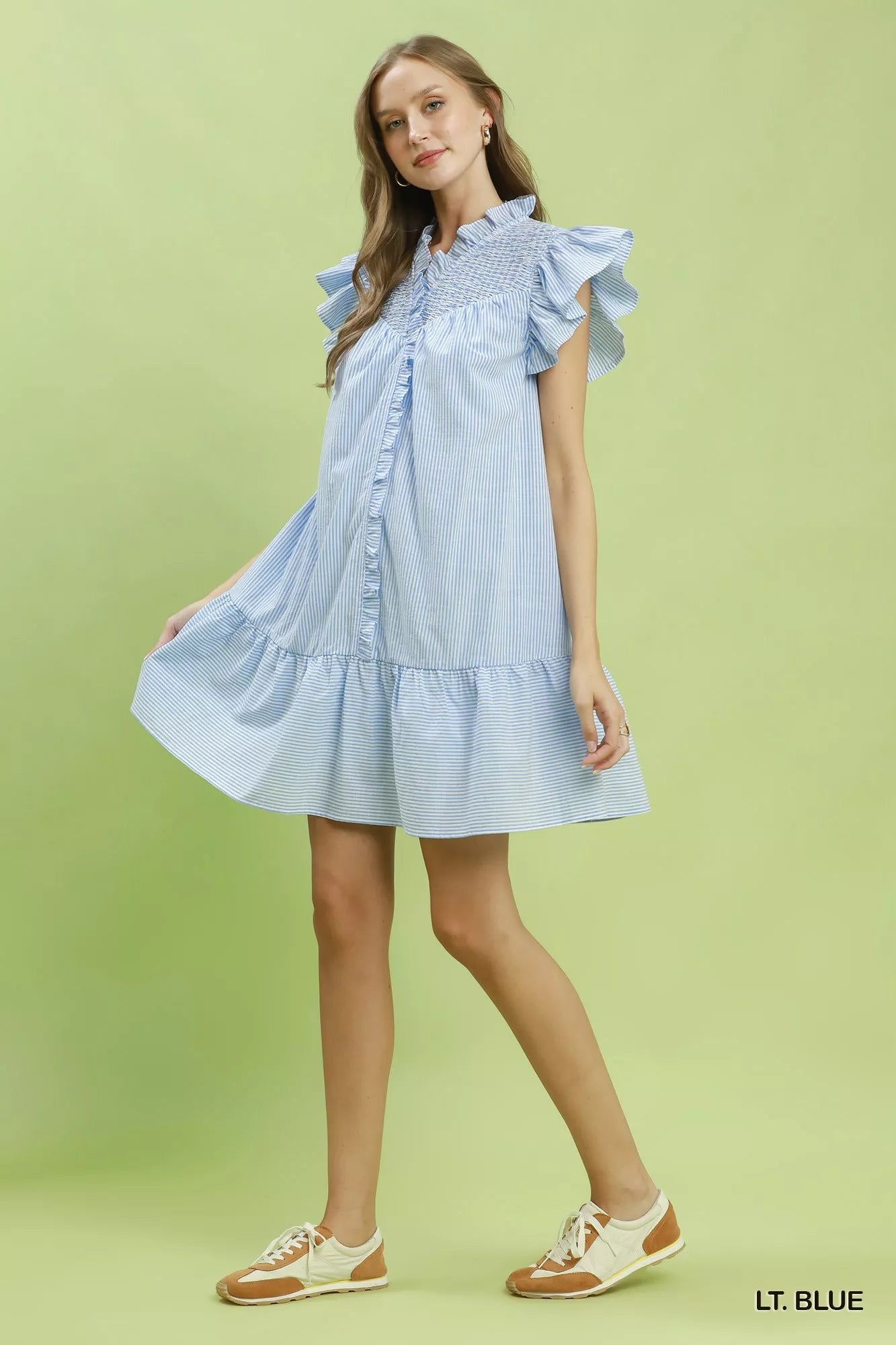 Umgee Stripe Smocked Yoke Ruffle Dress - Bitsy Gypsy Boutique