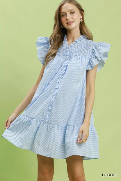 Umgee Stripe Smocked Yoke Ruffle Dress - Bitsy Gypsy Boutique