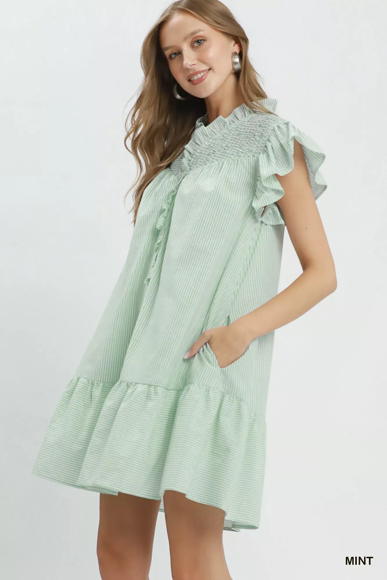 Umgee Stripe Smocked Yoke Ruffle Dress - Bitsy Gypsy Boutique
