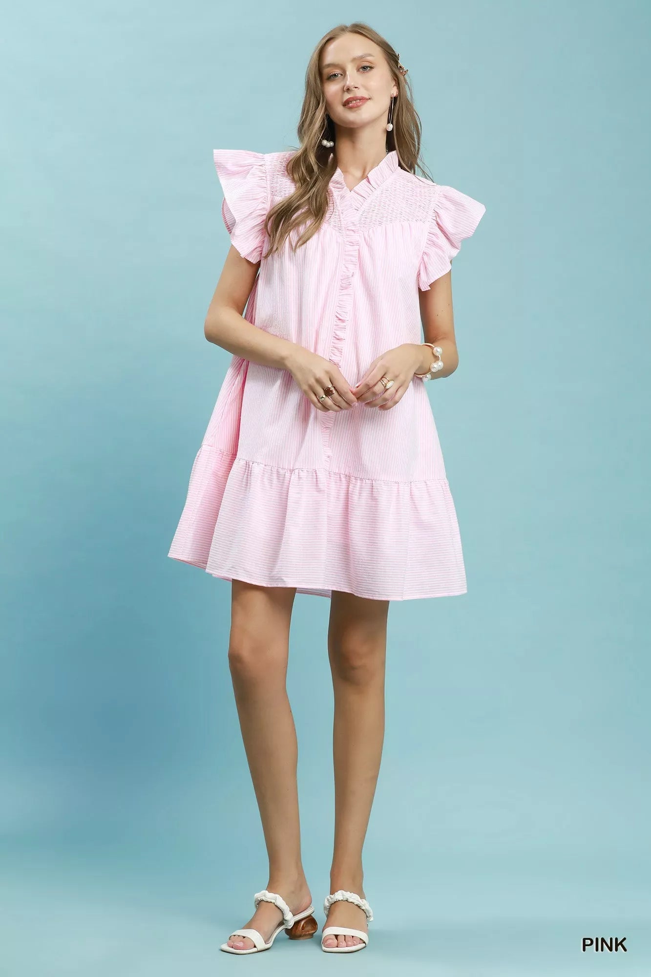 Umgee Stripe Smocked Yoke Ruffle Dress - Bitsy Gypsy Boutique