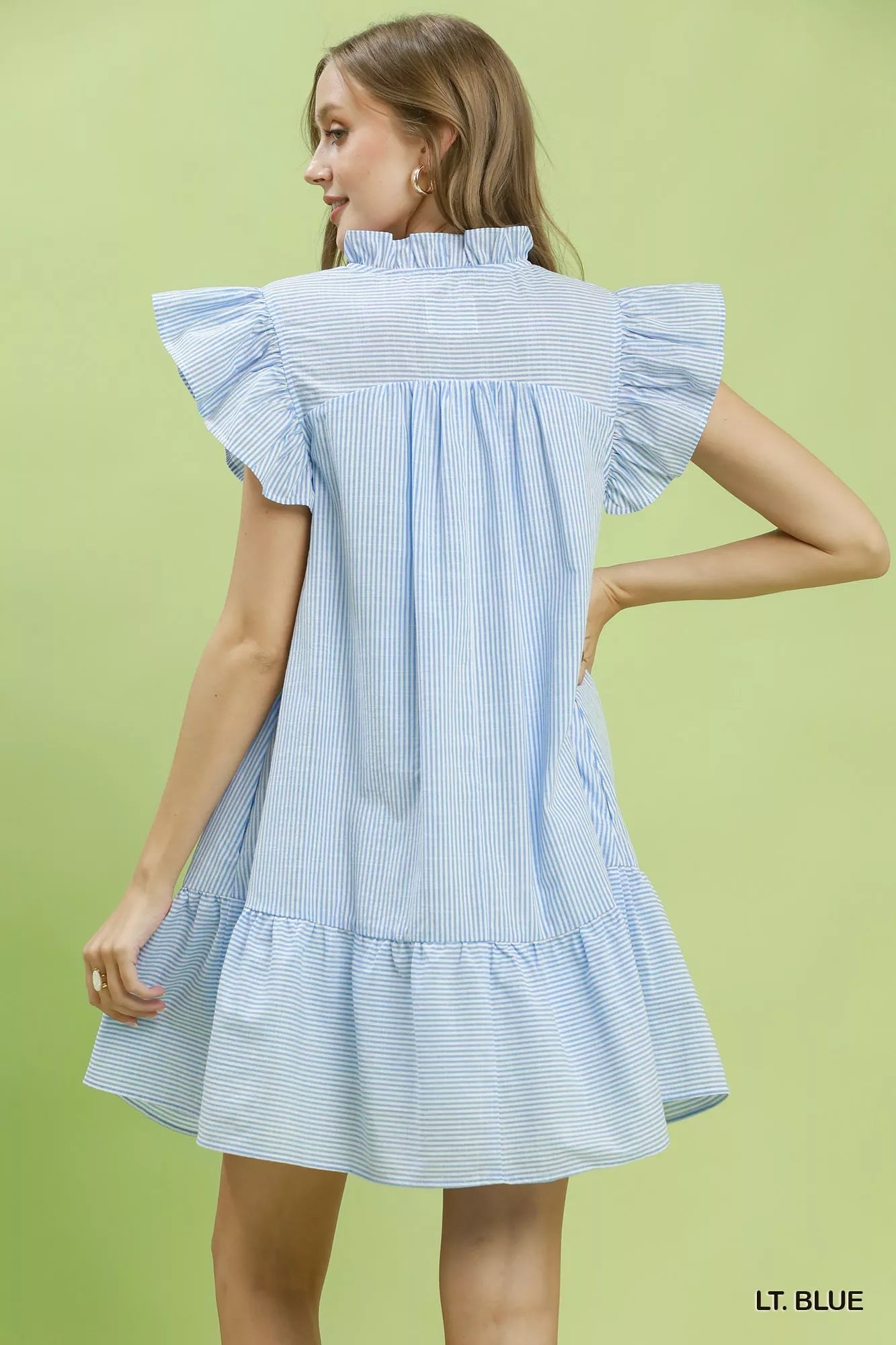 Umgee Stripe Smocked Yoke Ruffle Dress - Bitsy Gypsy Boutique