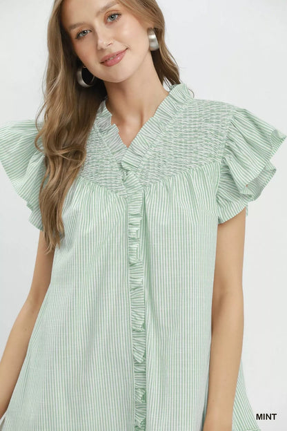 Umgee Stripe Smocked Yoke Ruffle Dress - Bitsy Gypsy Boutique