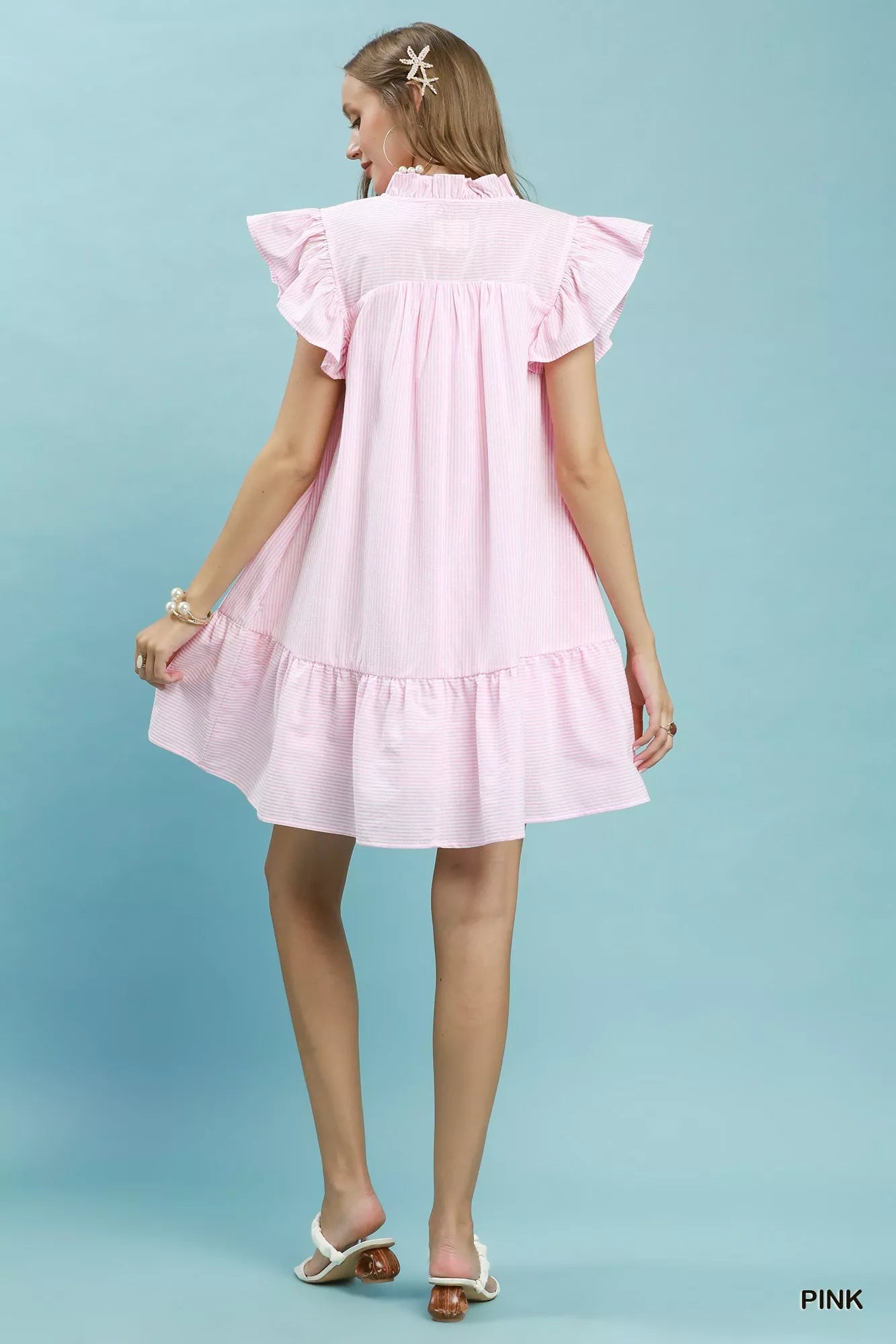 Umgee Stripe Smocked Yoke Ruffle Dress - Bitsy Gypsy Boutique