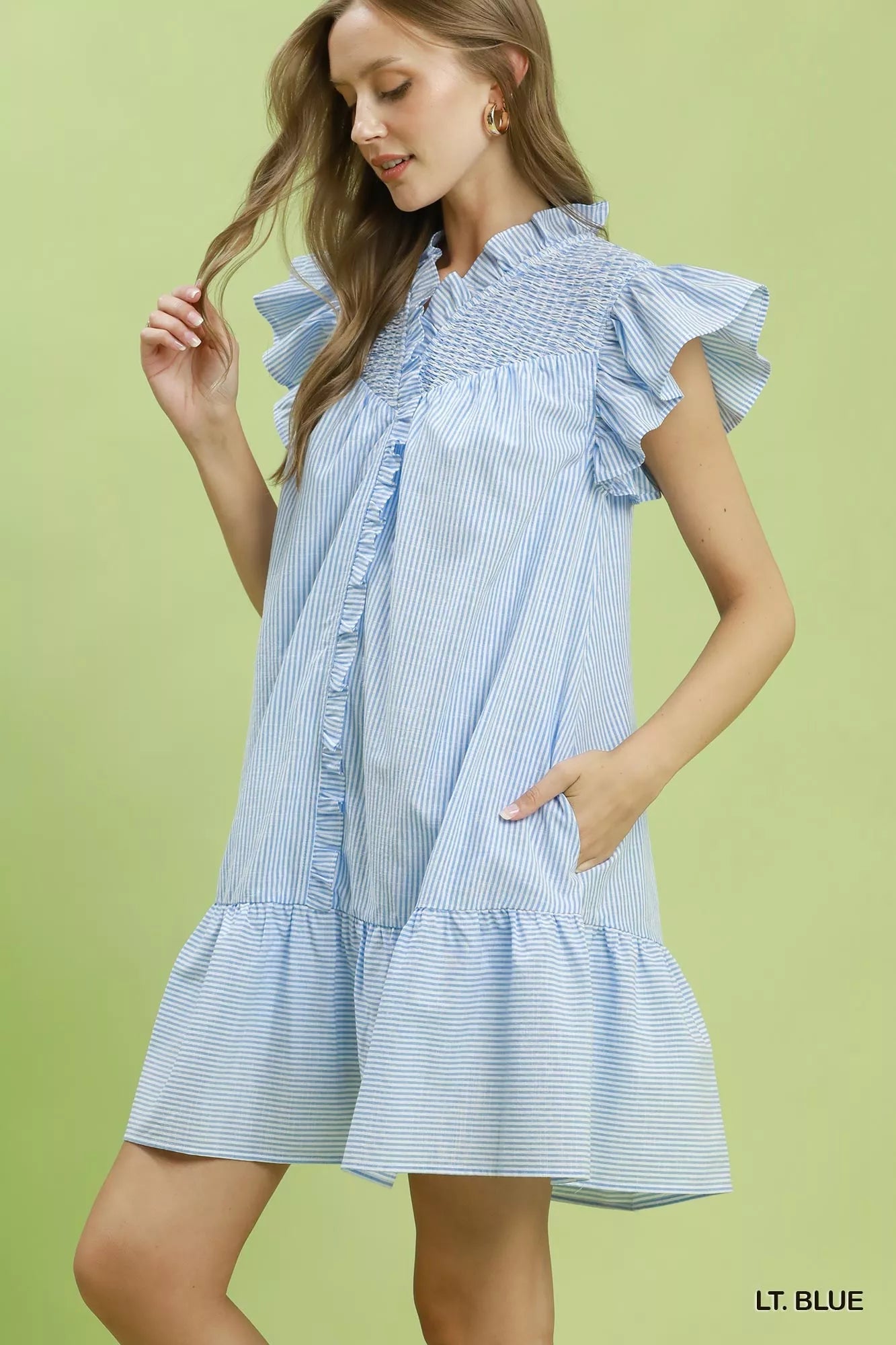 Umgee Stripe Smocked Yoke Ruffle Dress - Bitsy Gypsy Boutique