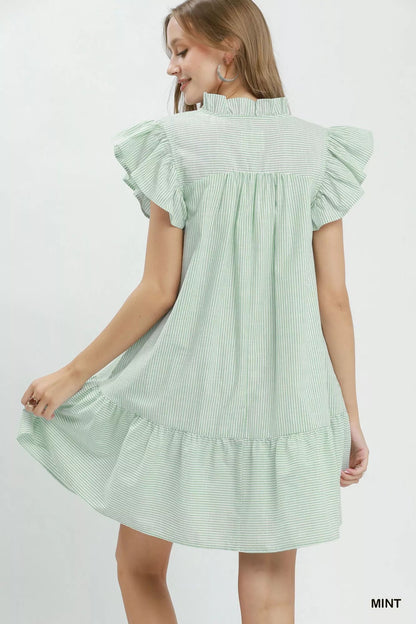 Umgee Stripe Smocked Yoke Ruffle Dress - Bitsy Gypsy Boutique