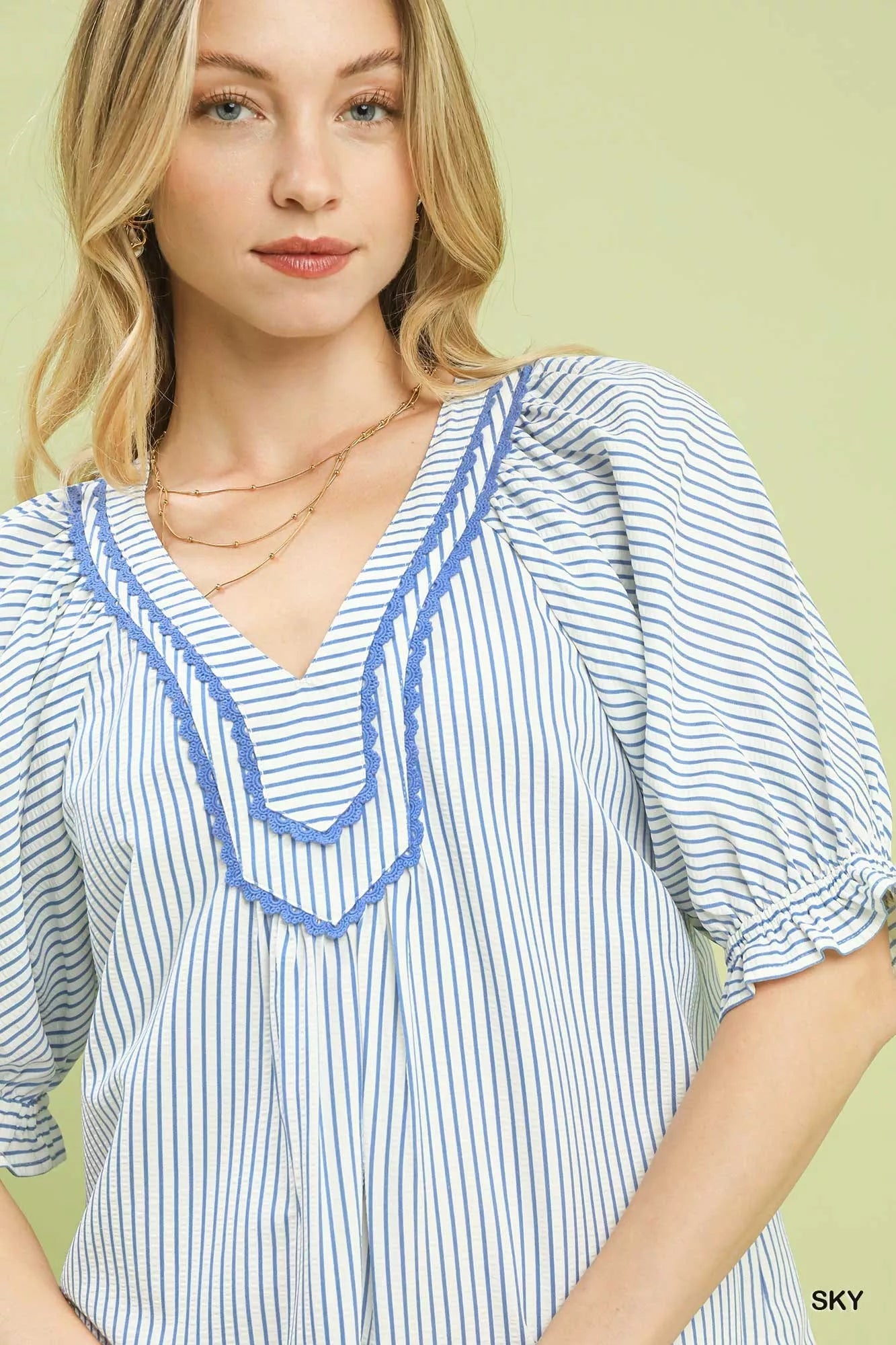 Umgee Stripe V - Neck Blouse - Bitsy Gypsy Boutique