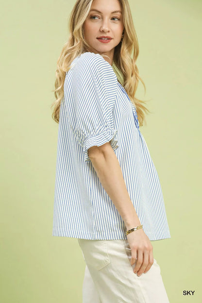 Umgee Stripe V - Neck Blouse - Bitsy Gypsy Boutique