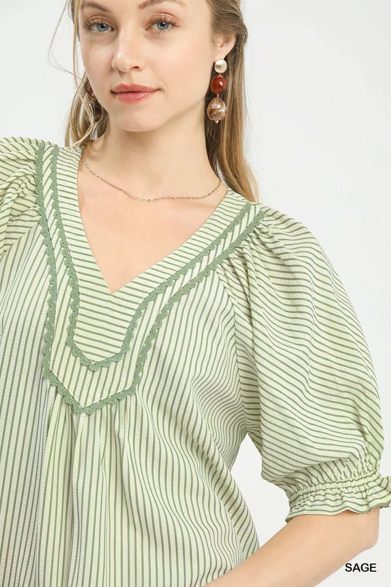 Umgee Stripe V - Neck Blouse - Bitsy Gypsy Boutique