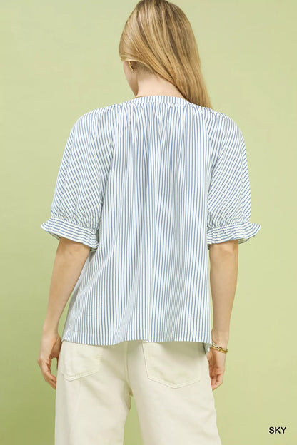 Umgee Stripe V - Neck Blouse - Bitsy Gypsy Boutique