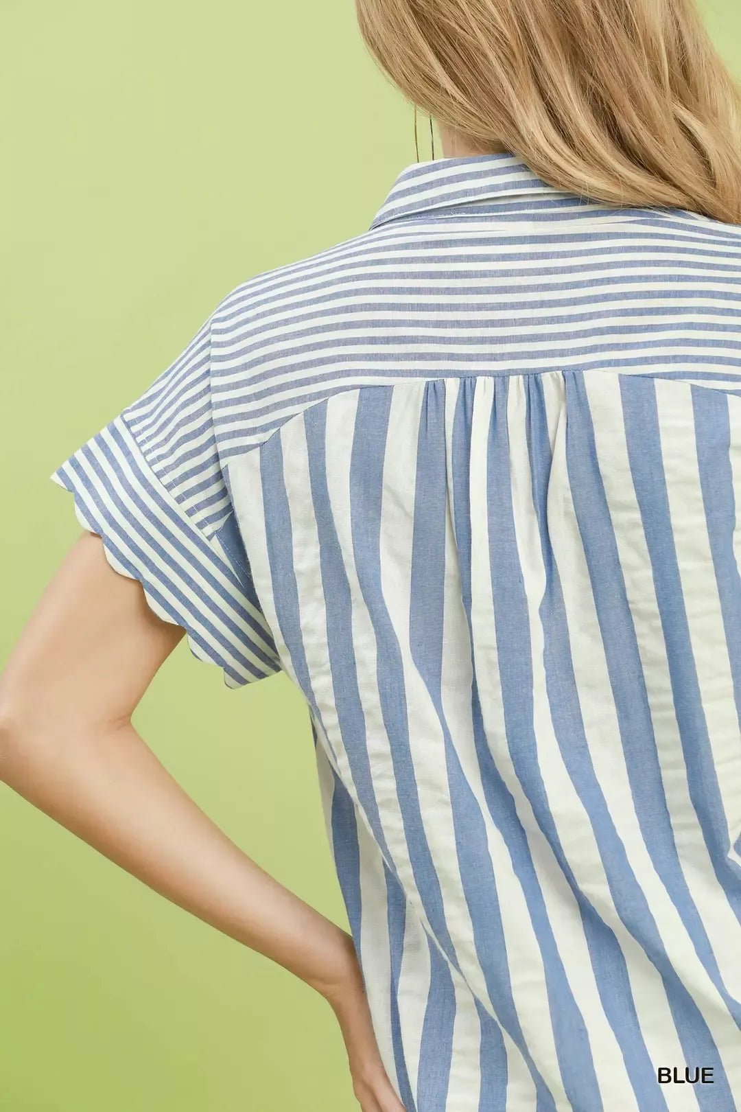Umgee Striped Button Front Flutter Sleeve Top - Bitsy Gypsy Boutique
