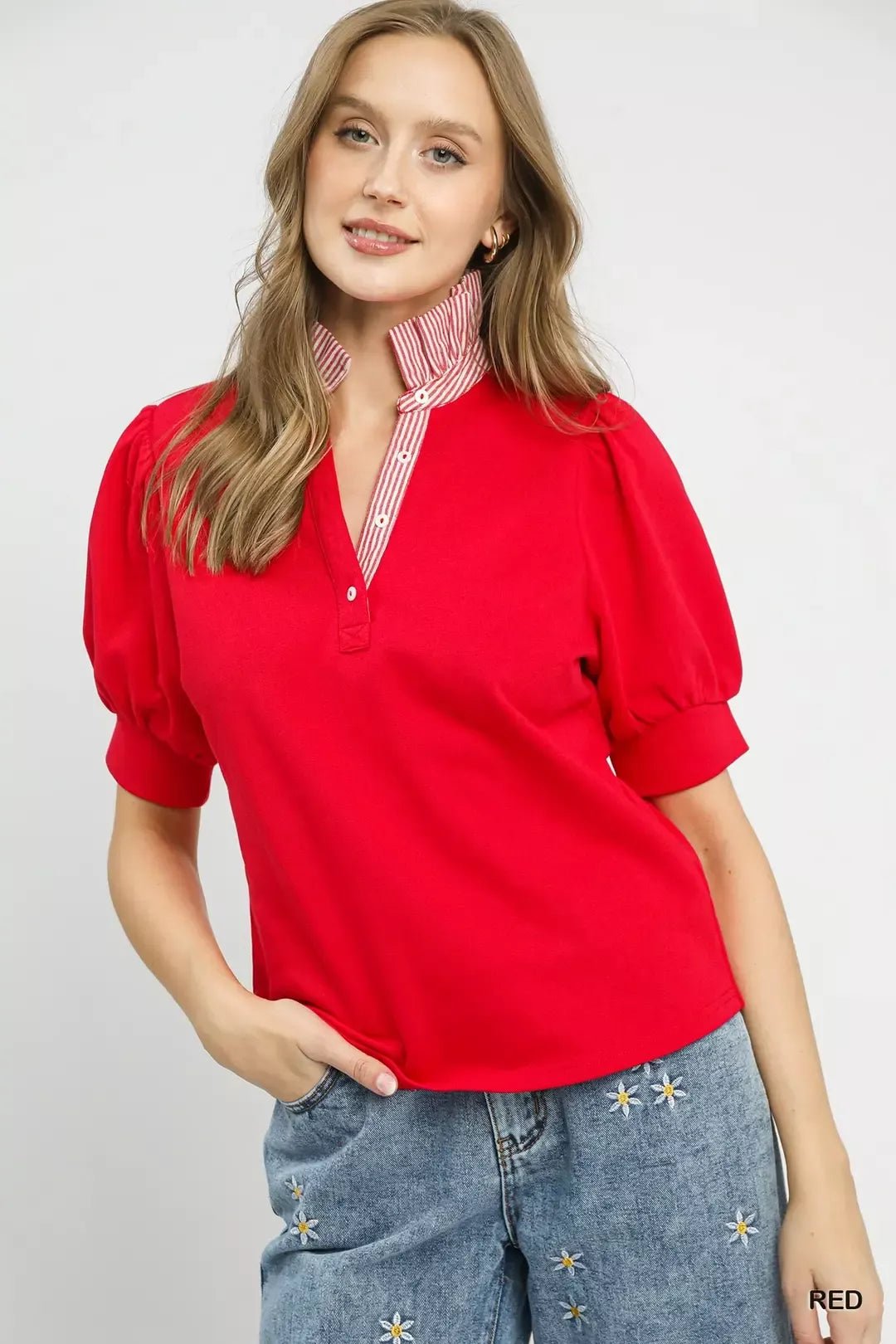 Umgee Striped Collar Popover Top - Bitsy Gypsy Boutique