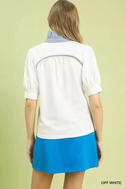 Umgee Striped Collar Popover Top - Bitsy Gypsy Boutique