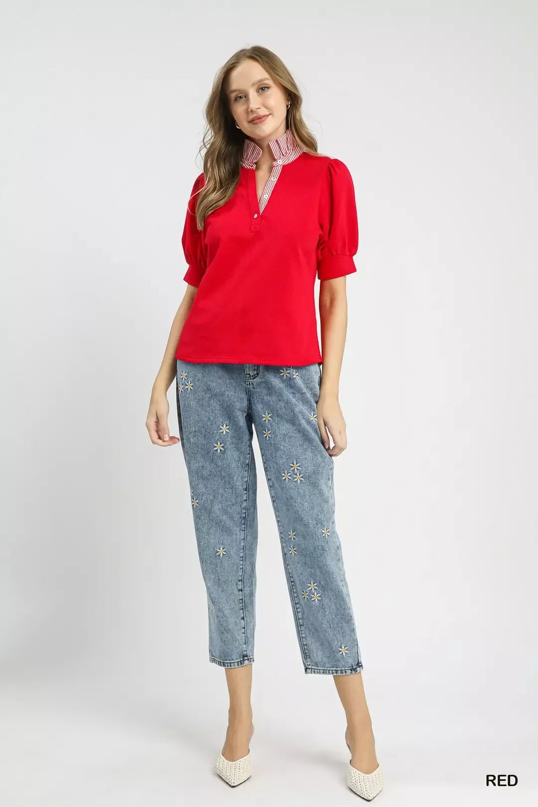 Umgee Striped Collar Popover Top - Bitsy Gypsy Boutique