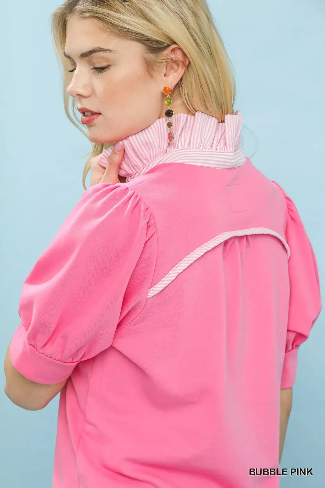 Umgee Striped Collar Popover Top - Bitsy Gypsy Boutique