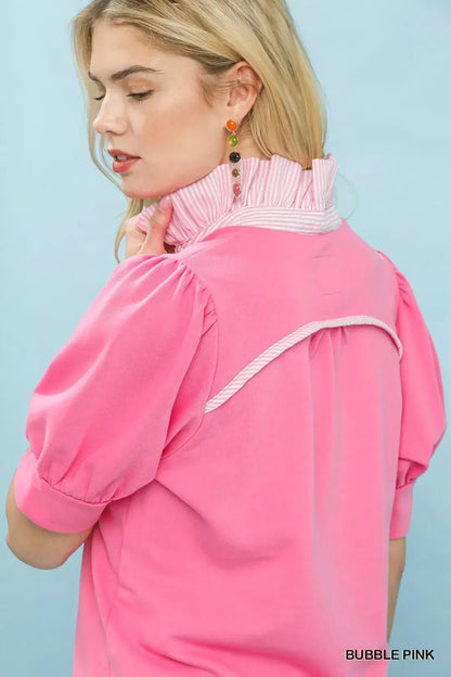 Umgee Striped Collar Popover Top - Bitsy Gypsy Boutique