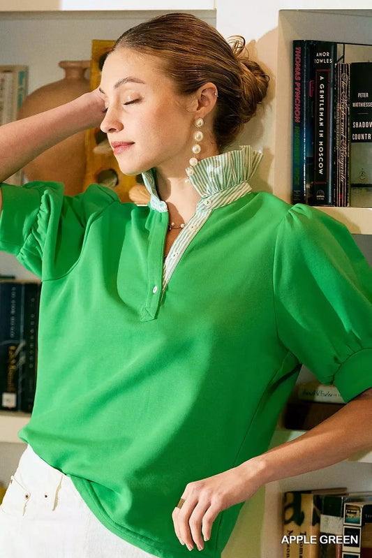 Umgee Striped Collar Popover Top - Bitsy Gypsy Boutique
