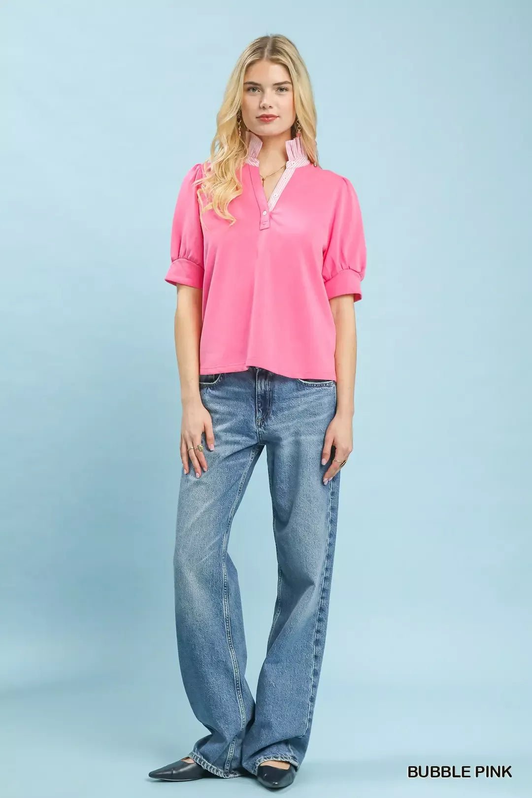 Umgee Striped Collar Popover Top - Bitsy Gypsy Boutique