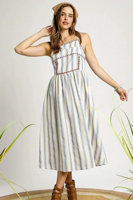 Umgee Striped Colorful Embroidered Trim Cami Dress - Bitsy Gypsy Boutique