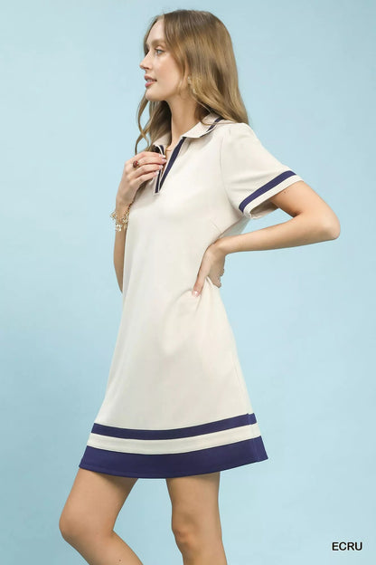 Umgee Striped Contrast Short Sleeve Shift Dress - Bitsy Gypsy Boutique