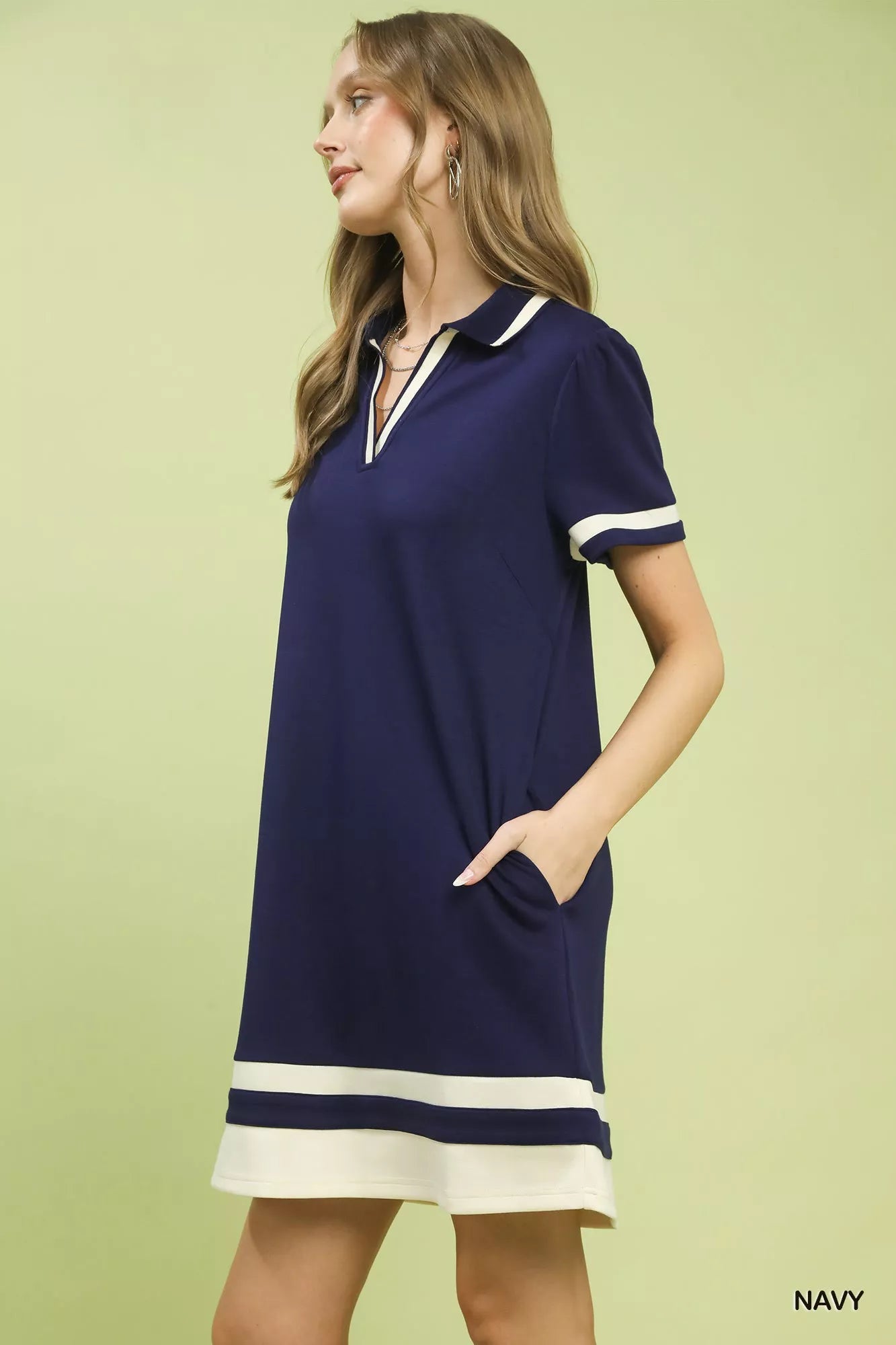 Umgee Striped Contrast Short Sleeve Shift Dress - Bitsy Gypsy Boutique