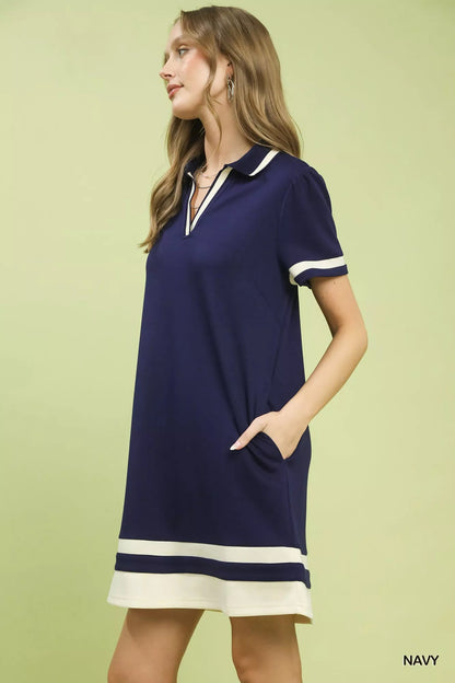 Umgee Striped Contrast Short Sleeve Shift Dress - Bitsy Gypsy Boutique