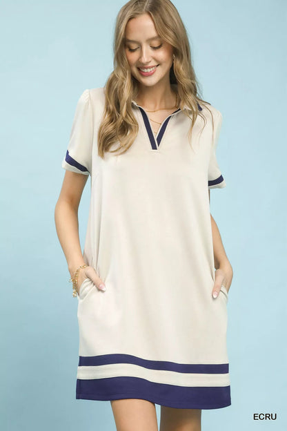 Umgee Striped Contrast Short Sleeve Shift Dress - Bitsy Gypsy Boutique